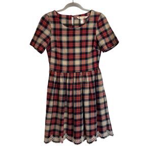 Yumi Plaid Flannel Fit and Flare Mini Dress Size 0/2 Cottagecore Academia Fall